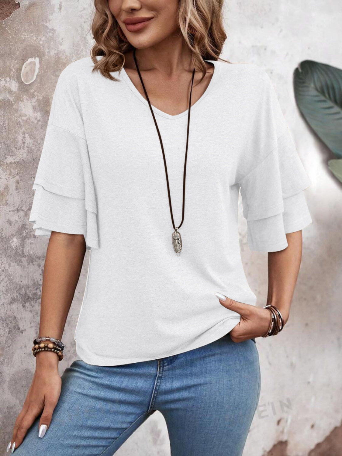 Women's layered flutter sleeve blouse - detail