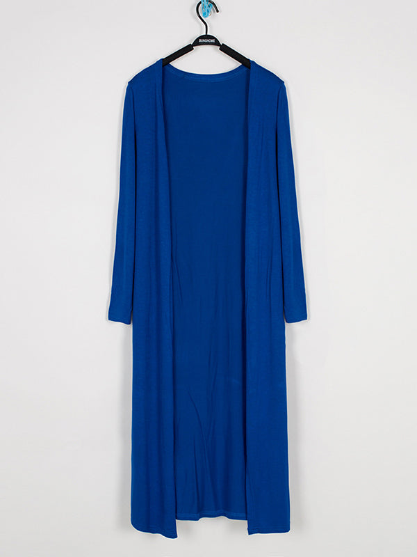 Light longline cardigan hanging open with dropped shoulders