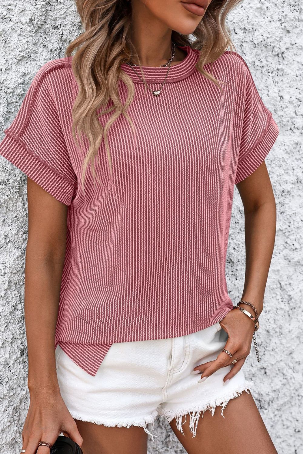 Women's ribbed short sleeve top - detail