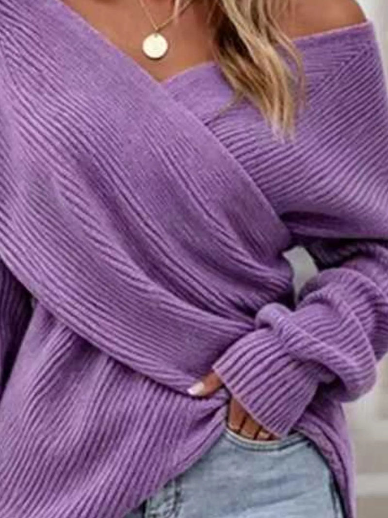 Women's crossover front ribbed jumper - detail