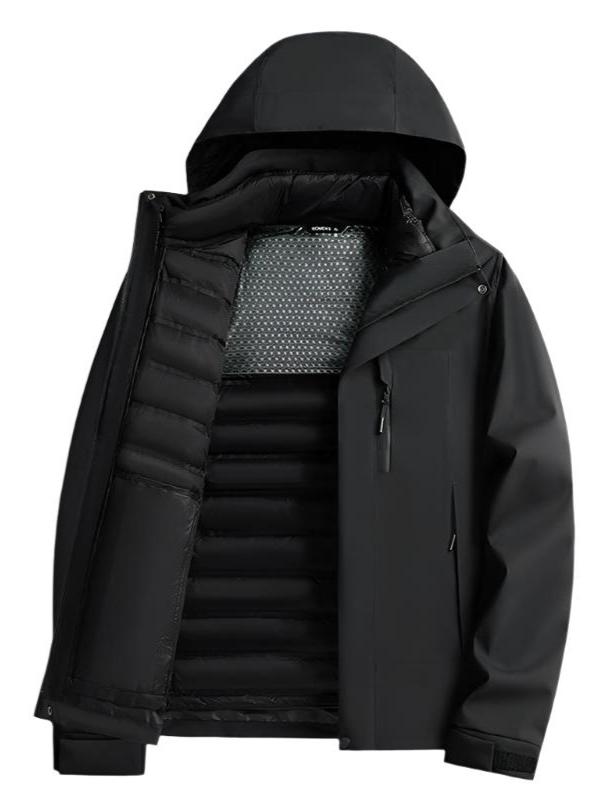 Women's 3-in-1 hooded outdoor jacket with a zip chest pocket and zip-out inner jacket - black