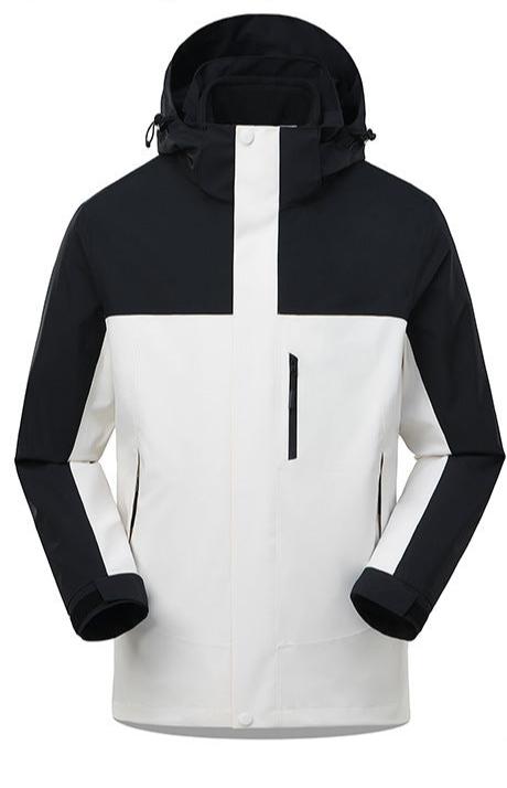 Women's 3-in-1 hooded outdoor jacket with a zip chest pocket and zip-out inner jacket - black/white