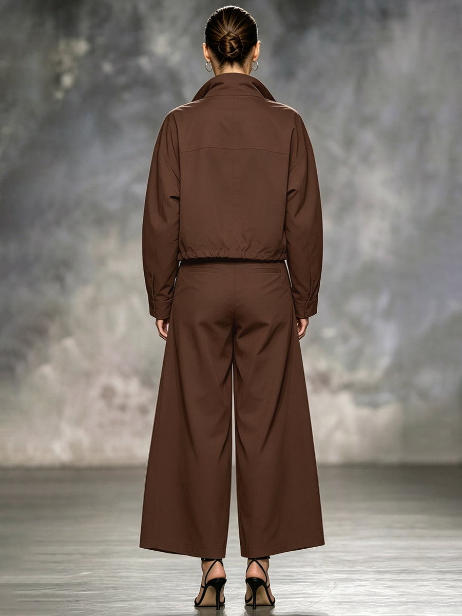 Cropped jacket with a stand collar, zip front and wide sleeves