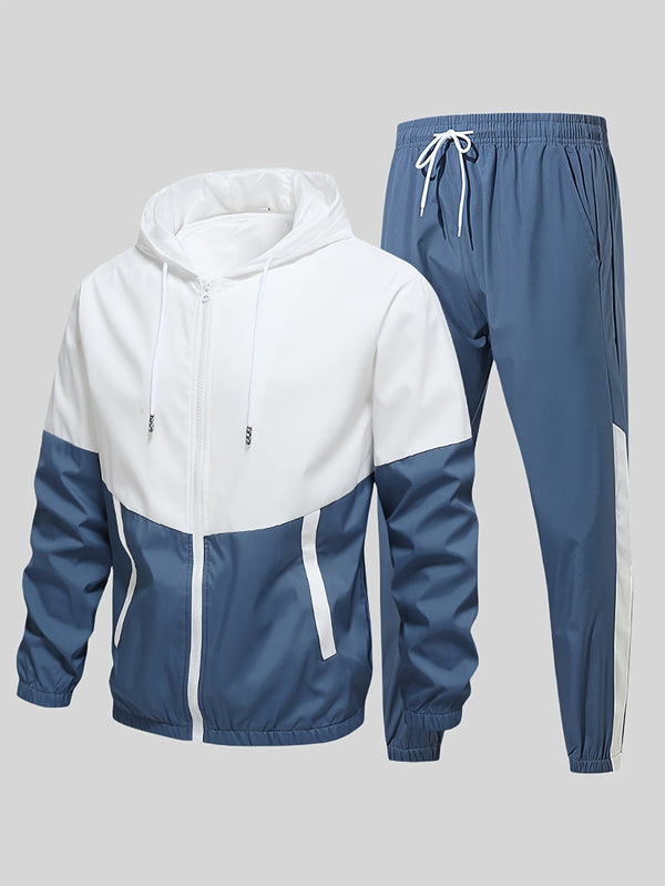Men's Waterproof Two-Tone Tracksuit - Hooded Sport Set with Zip — main view