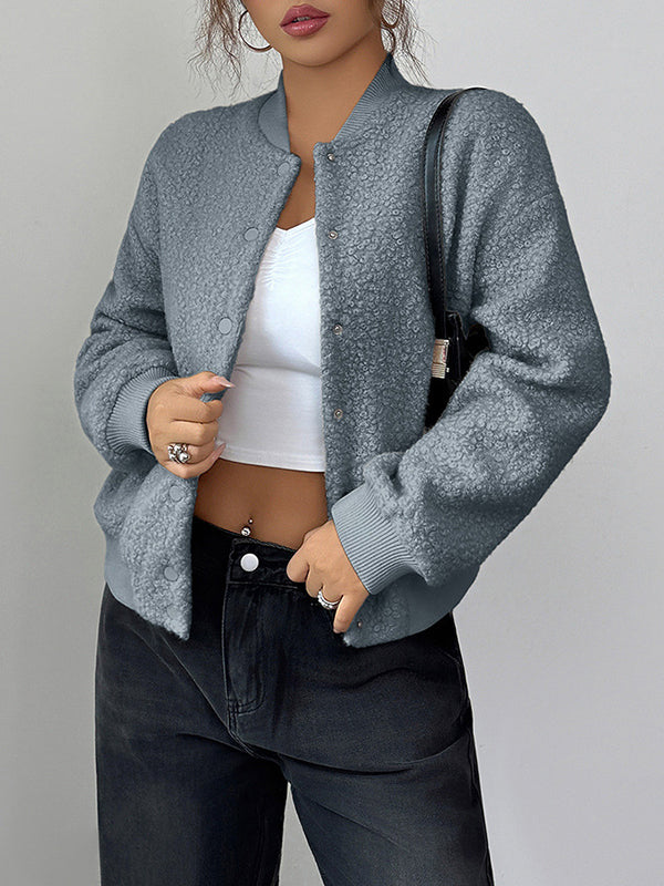 Soft bouclé bomber jacket with a ribbed collar, cuffs and hem in grey