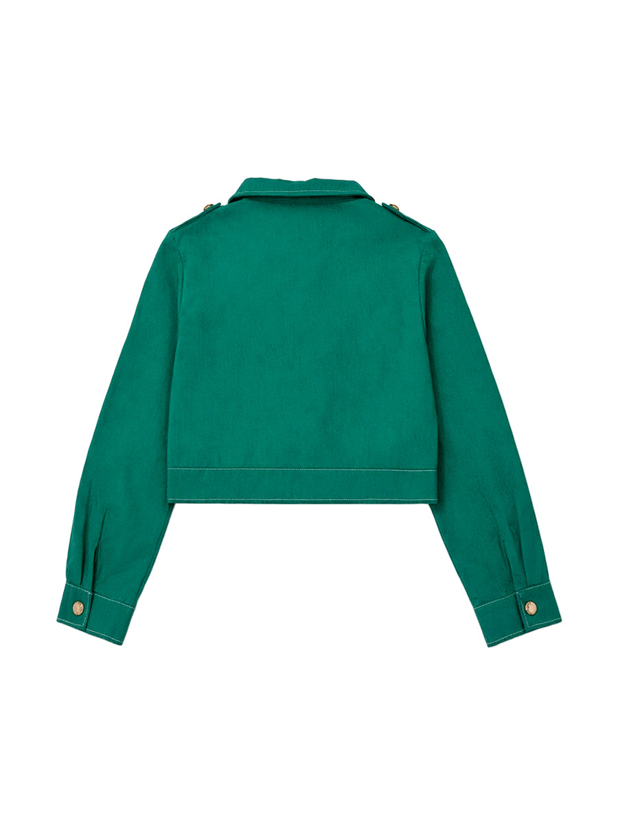 Cropped utility jacket with a lapel collar and flap pockets