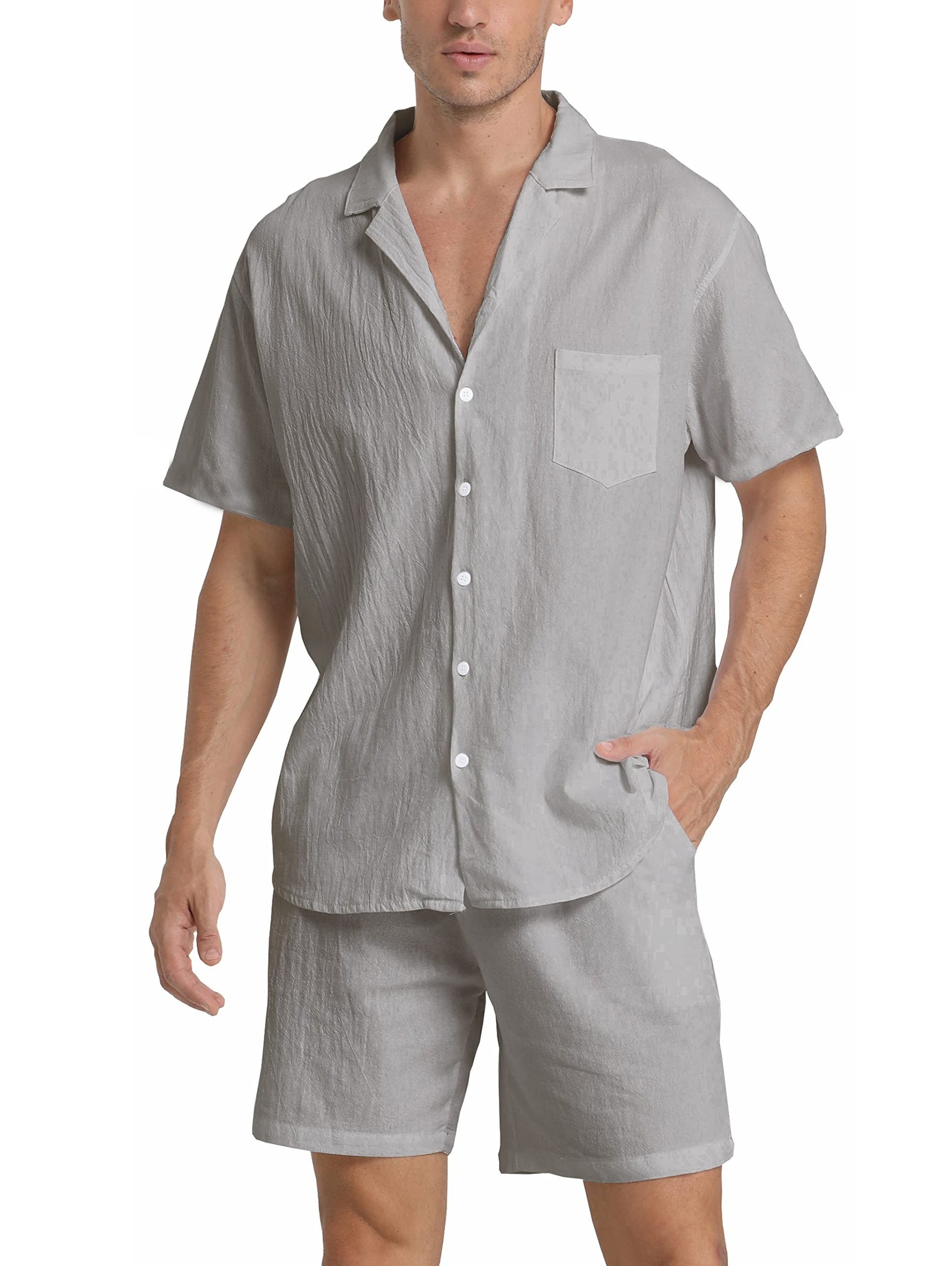 Men's Premium Linen Co-Ord Set - Breathable Summer Two-Piece in Beige — detail view