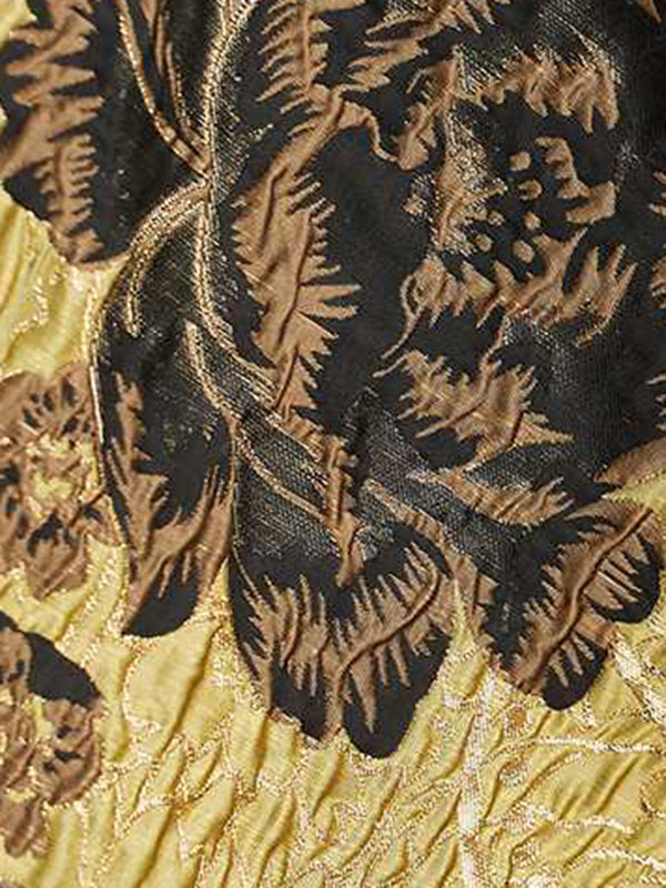 Gold brocade jacket with raised black flowers and batwing sleeves