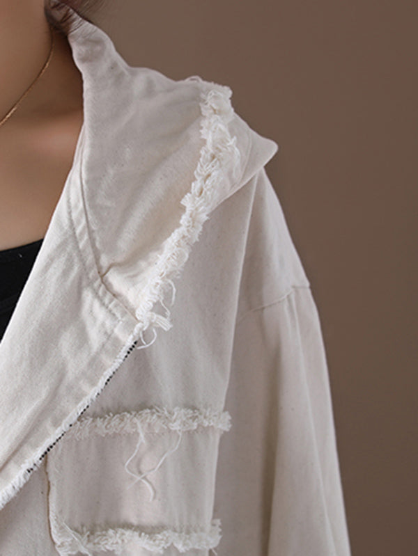 Oversized hooded jacket in washed cotton with frayed seams