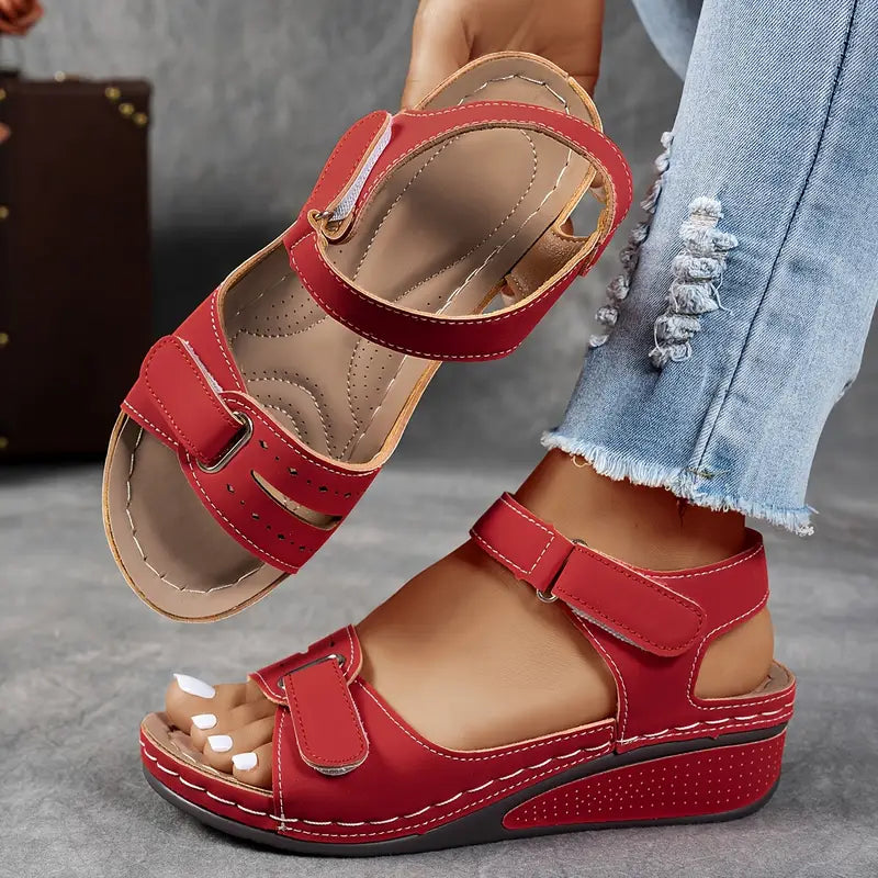 Women's Sandals - Orthopedic Sandals with Wedge Heel in Green
