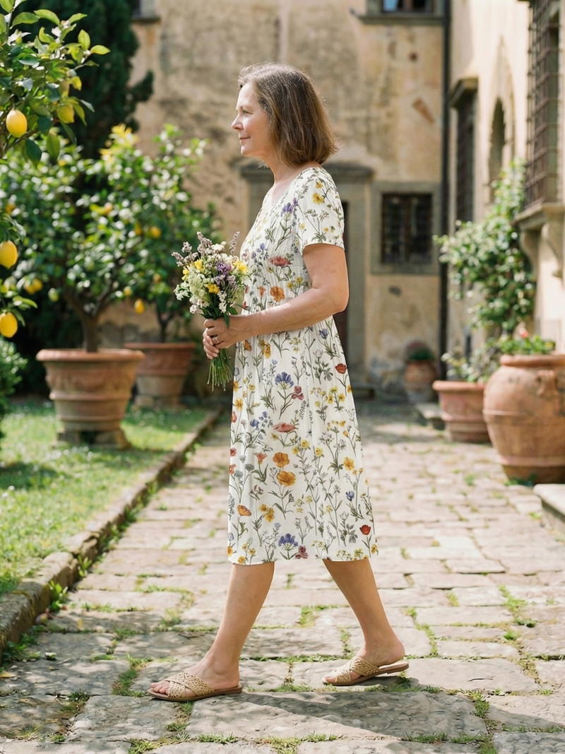 Women's Wildflower Print Midi Dress Short Sleeve – Saint Dor UK – side view