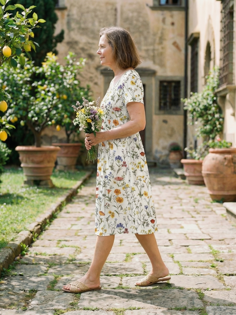 Women's Wildflower Print Midi Dress Short Sleeve – Saint Dor UK – side view