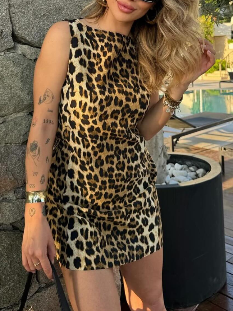 Women's Leopard Print Mini Dress – Bold Soft Party Evening – alternative view