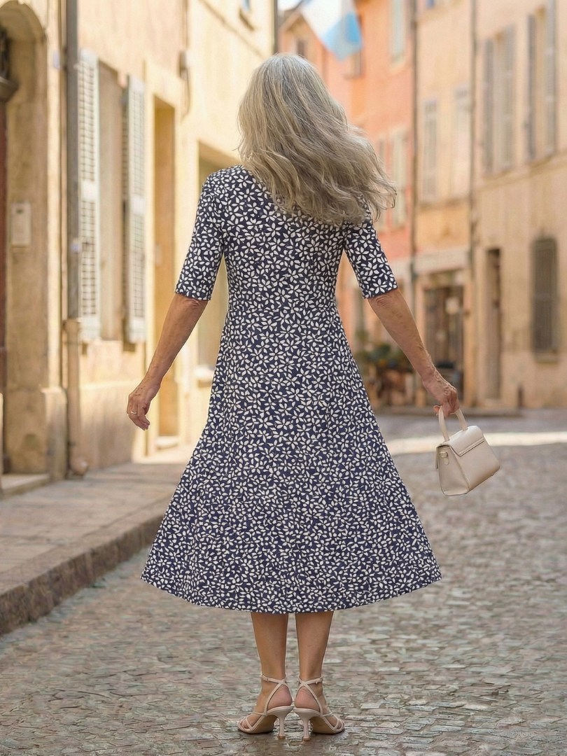 Women's Coastal Print Midi Dress with Side Pockets – Saint Dor UK – detail view