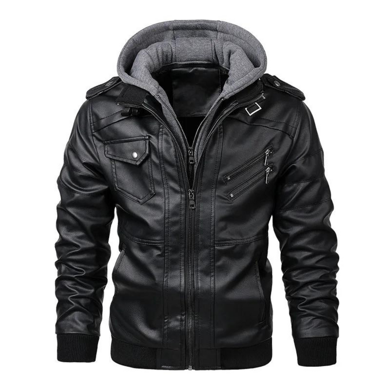 Men's Hooded Fleece-Lined Leather Jacket – Saint Dor UK – side view