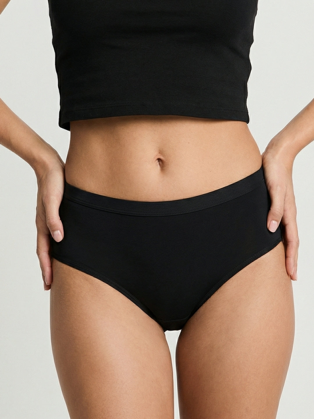 Period pants mid rise brief black reusable washable absorbent leak proof