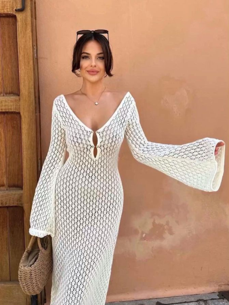 Women's Sheer Crochet Beach Dress – Resort Cover-Up – lifestyle shot