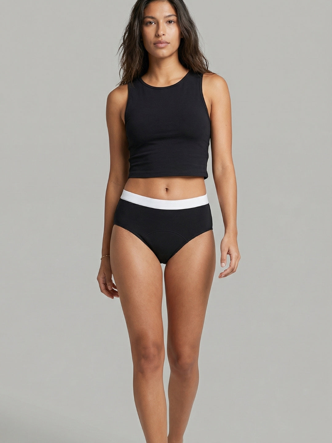Period pants mid rise brief leak proof reusable black and white