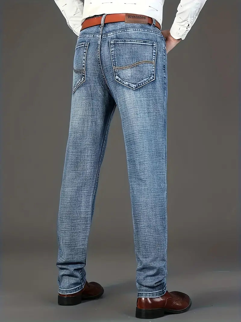 Men's Slim Fit Denim Jeans - Blue and Black - side view | SAINT DOR