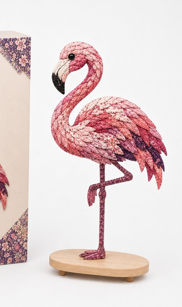 3D fabric bird craft kit with layered feathers - flamingo