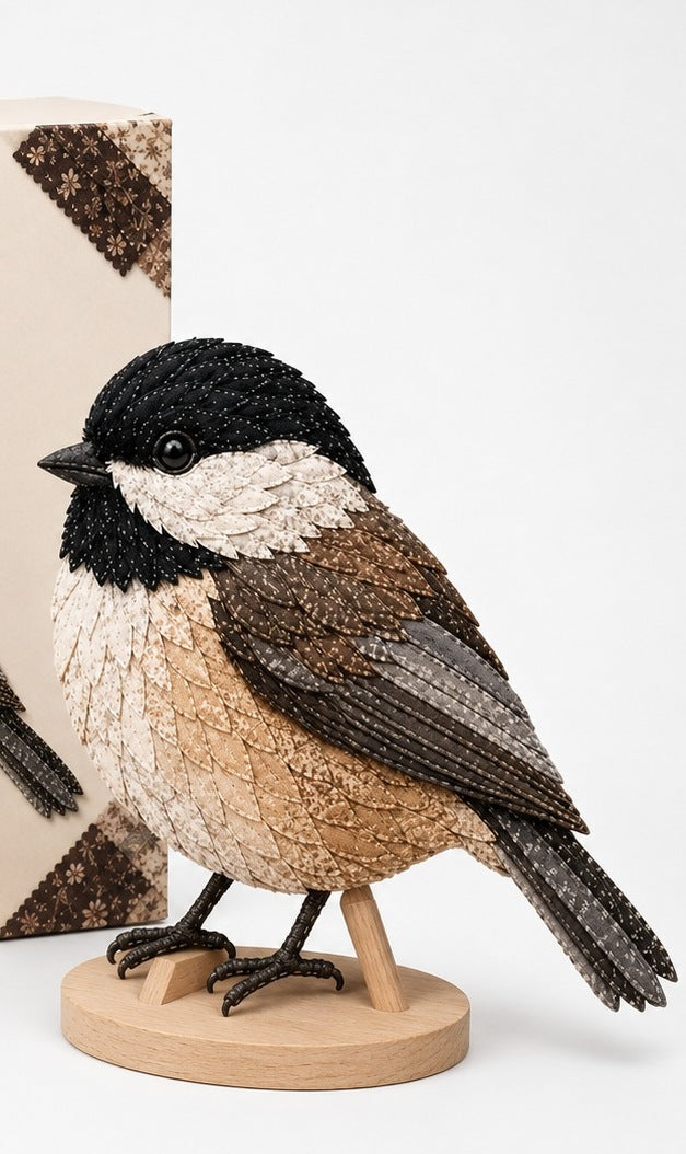 3D fabric bird craft kit with layered feathers - chickadee