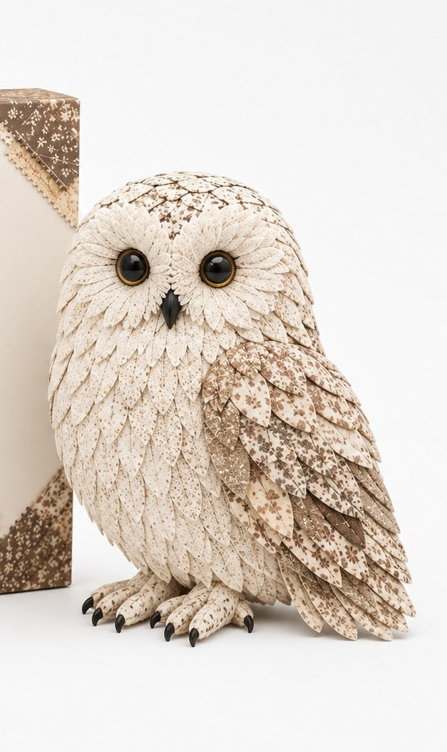 3D fabric bird craft kit with layered feathers - snowy owl