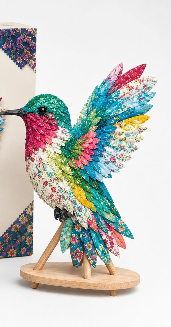 3D fabric bird craft kit with layered feathers - rainbow hummingbird
