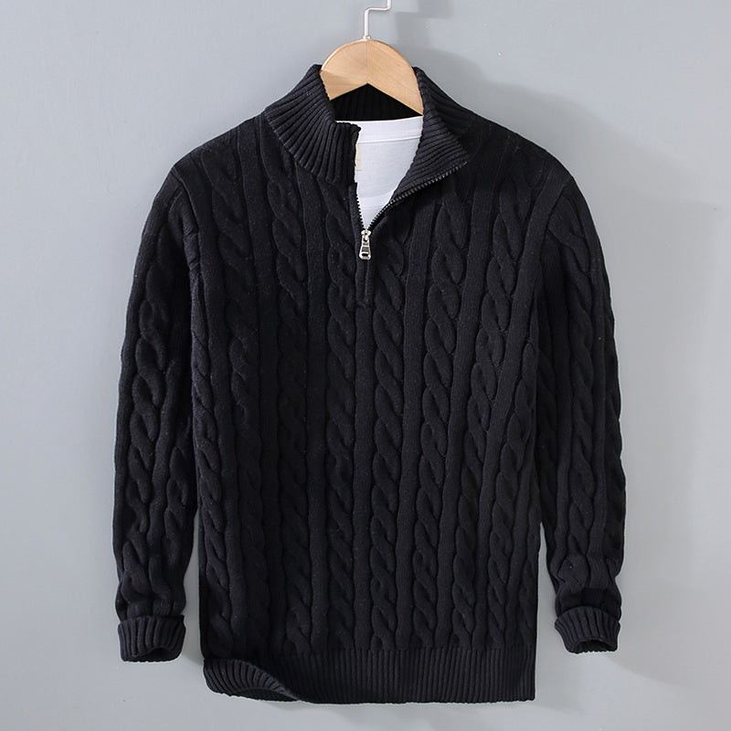Men's cable knit half-zip jumper in Black