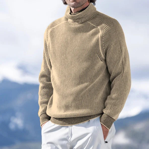 Men's chunky roll neck jumper in Sand