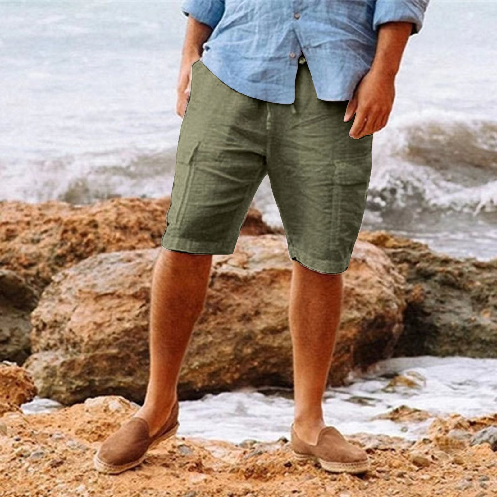 Men's Linen Shorts – Lightweight & Breathable – Ideal for Summer & Lei - detail view