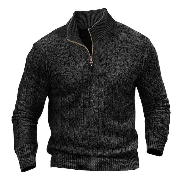 Men's cable knit zip jumper in Black
