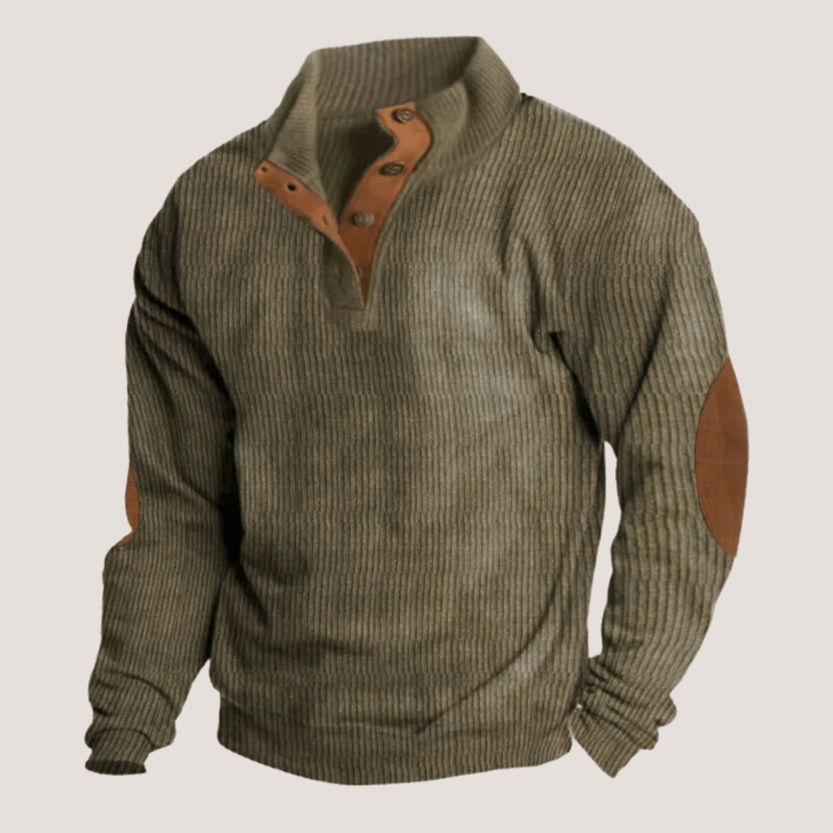 Men's ribbed henley jumper in Olive