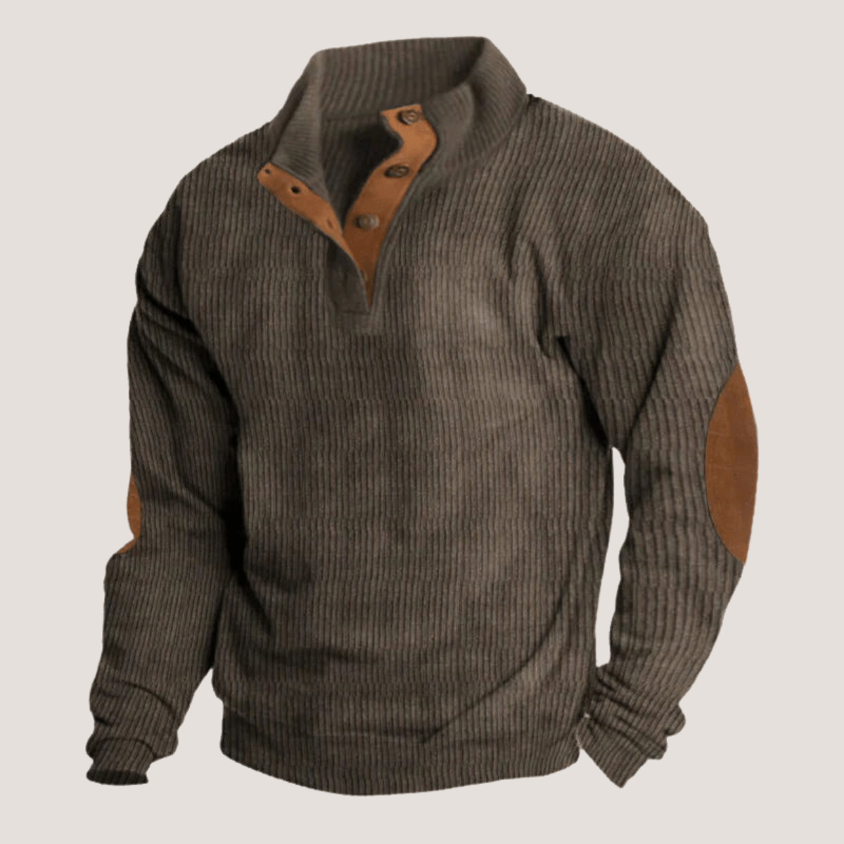 Men's ribbed henley jumper in Brown