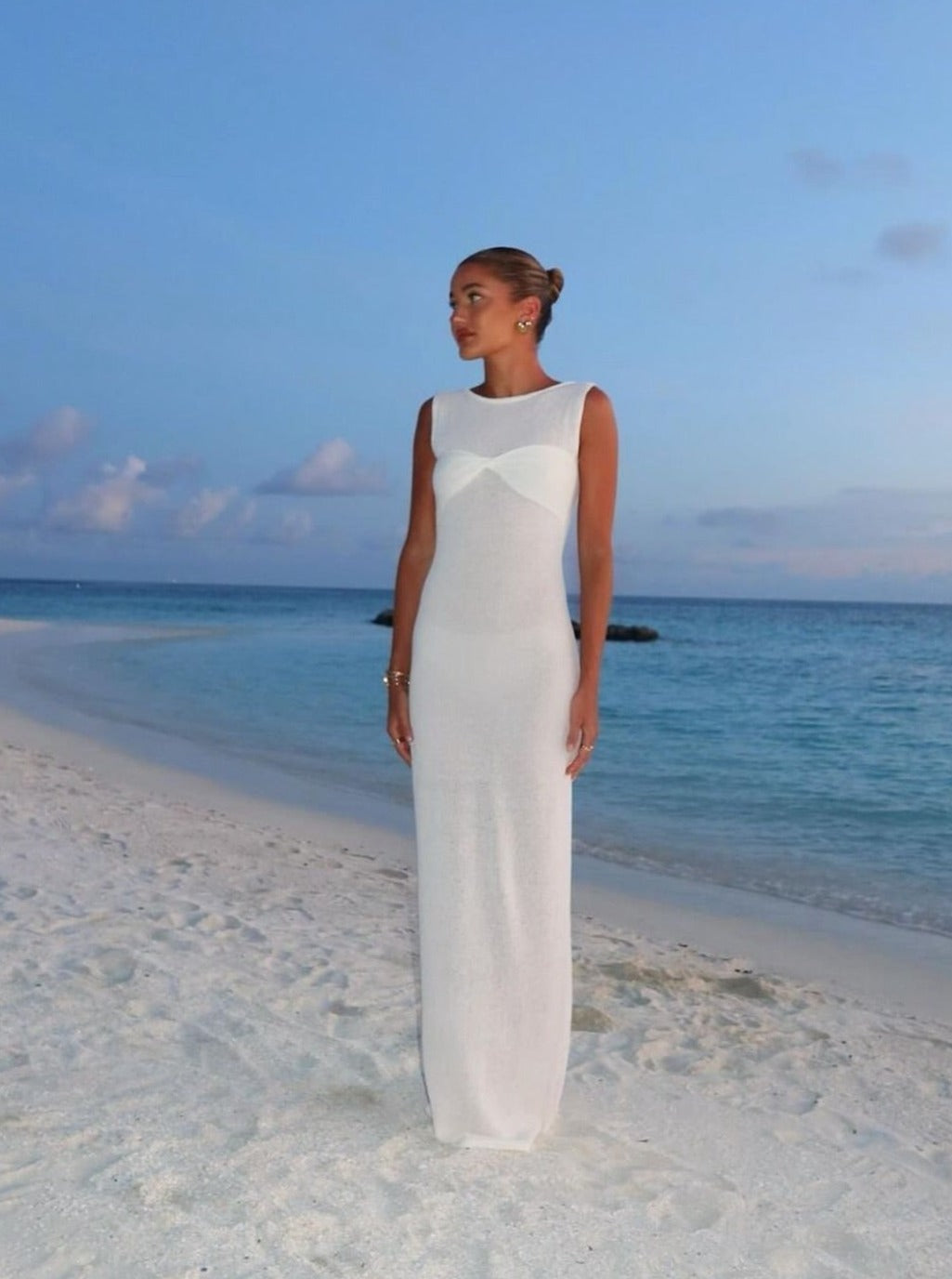 Women's Knit Maxi Dress – Twist Detail Elegant Versatile – front view