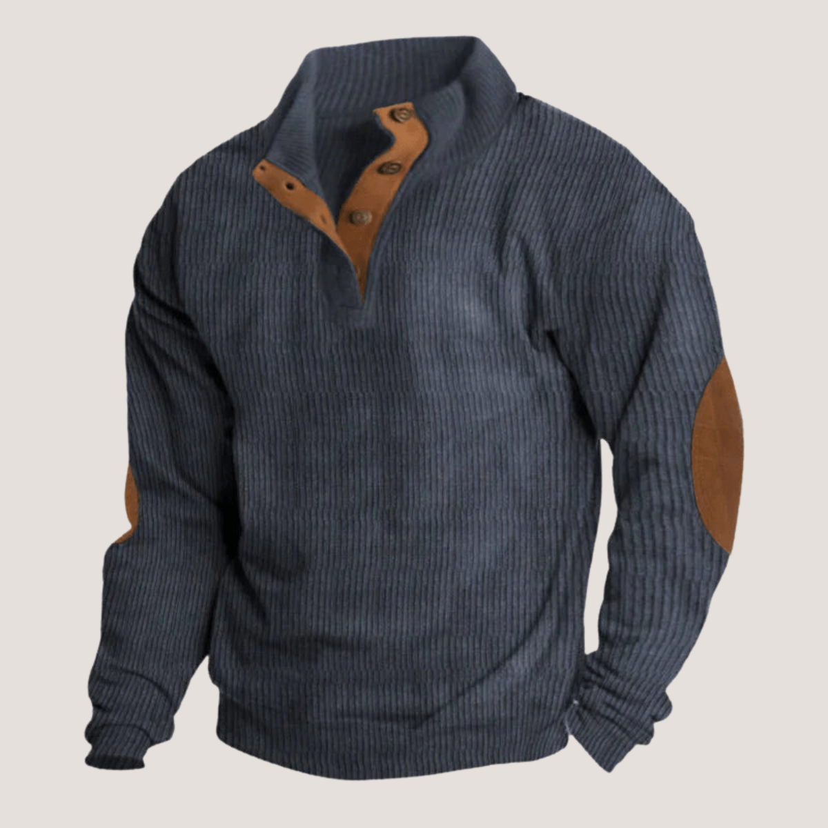 Men's ribbed henley jumper in Denim Blue