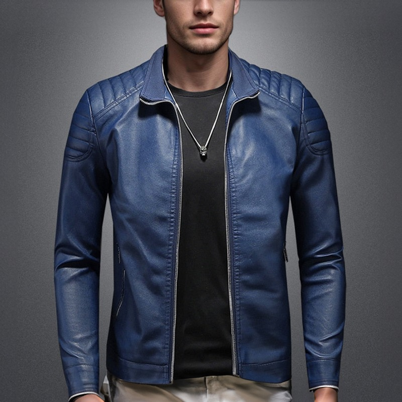 Men's Ribbed Shoulder Open Collar Leather Jacket – Saint Dor UK – back view