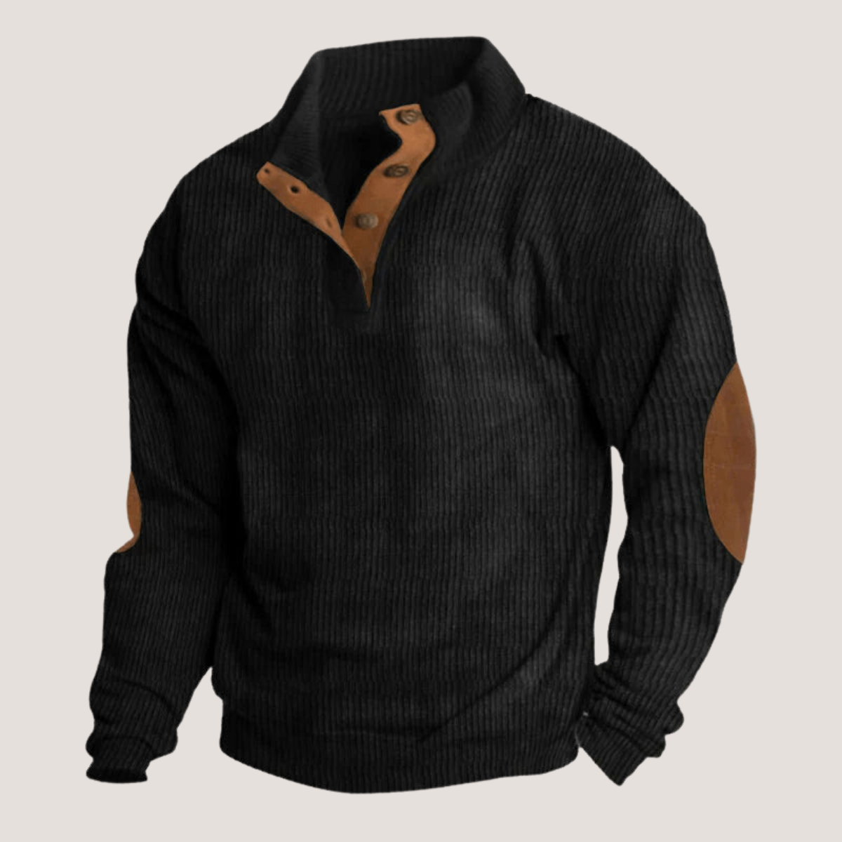 Men's ribbed henley jumper in Black
