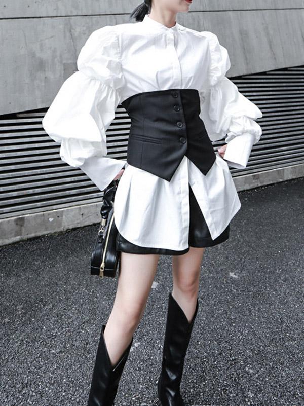 Strapless black cropped waistcoat with a button front and back belt