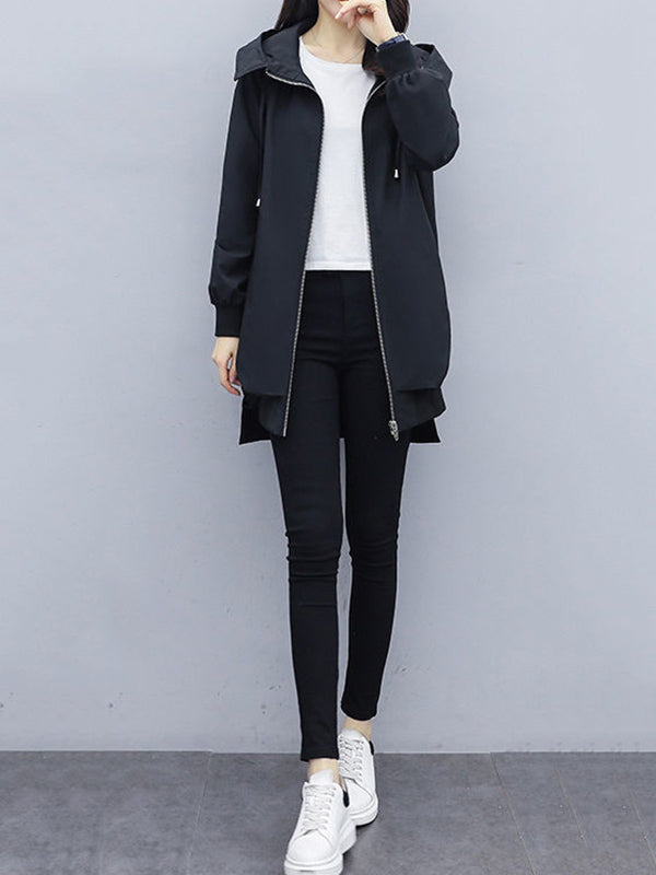 Longline hooded jacket with a zip front and slanted pockets