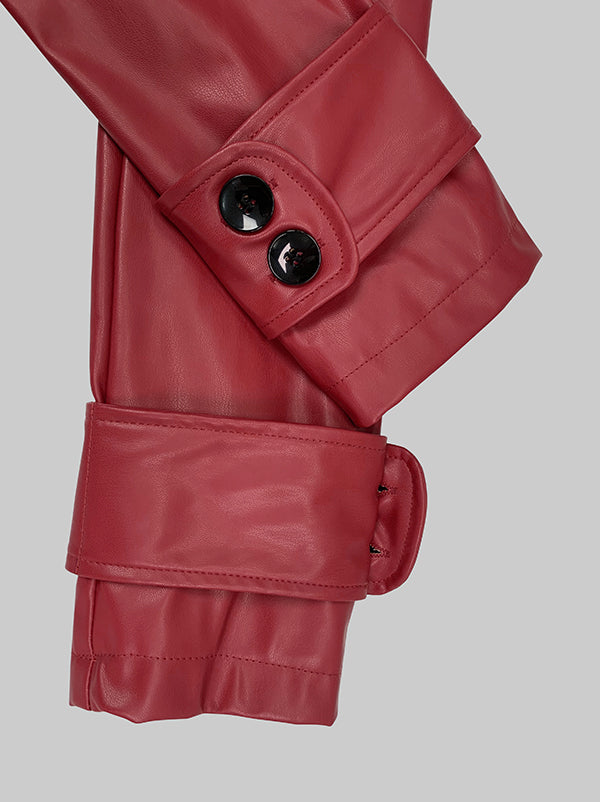 Faux leather jacket with an oversized lapel collar