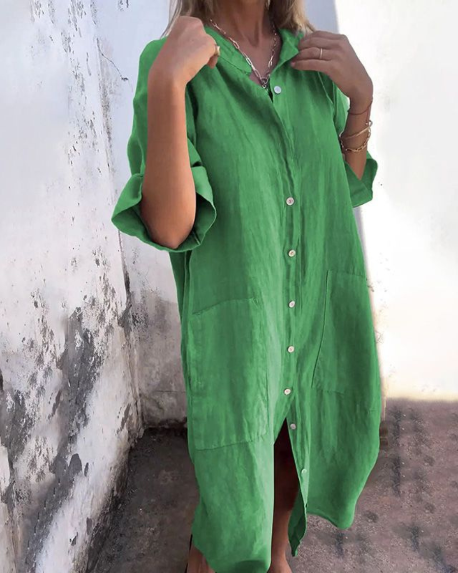 Women's Dress - Boho Shirt Dress in Blue