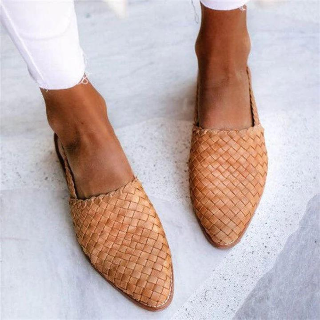 Women's Loafers - Elegant Woven Vegan Leather Ballerinas in Green