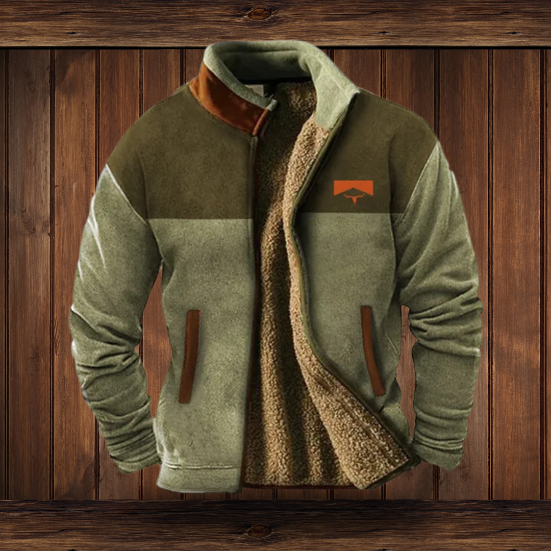 Men's fleece jacket with sherpa lining in Olive and Sage