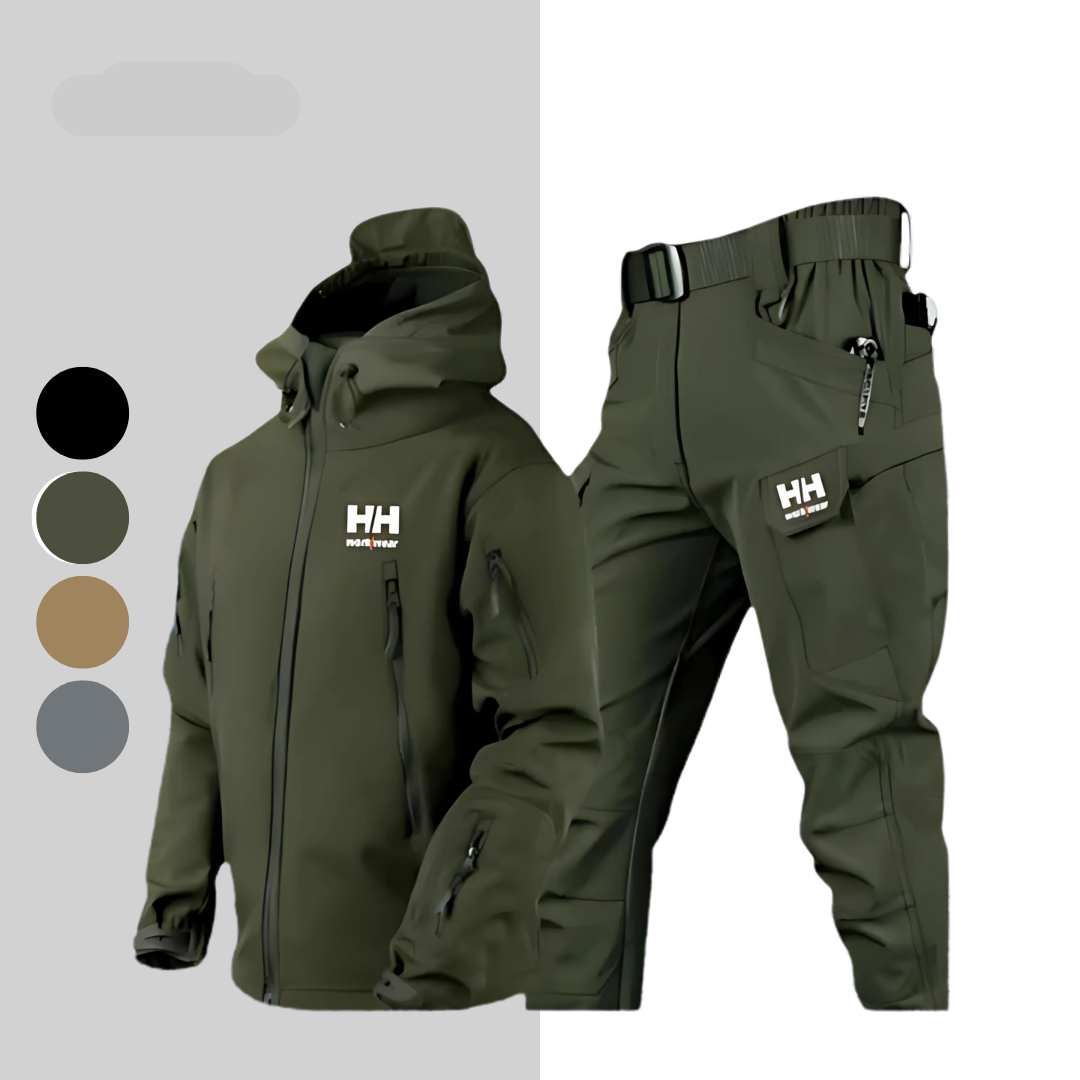 Men's Softshell Outdoor Set - Winter Jacket & Trouser Combo in Grey — back view