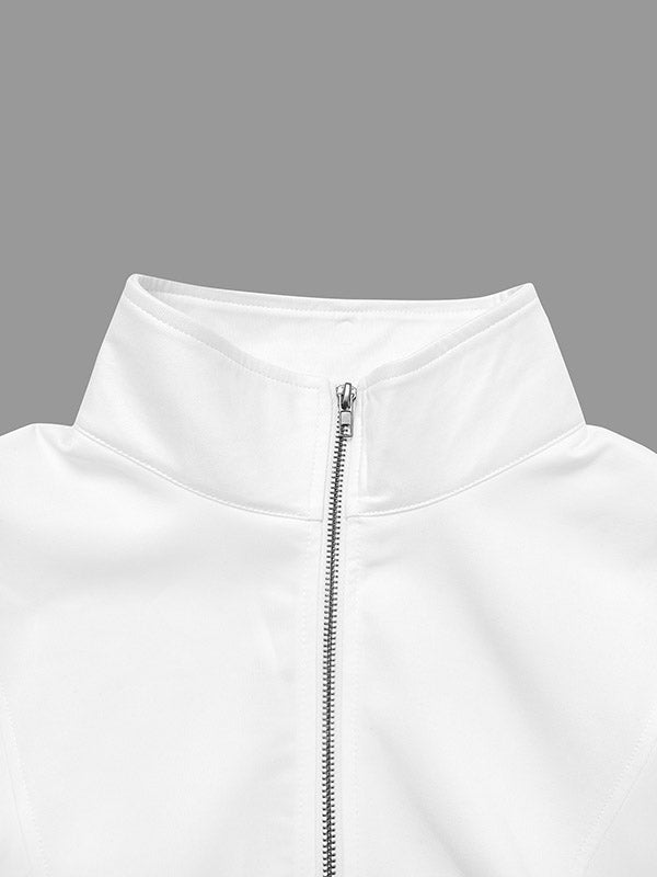 White track jacket with twin red stripes across the sleeves