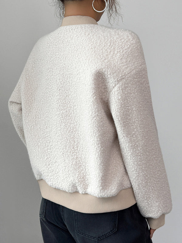 Soft bouclé bomber jacket with a ribbed collar, cuffs and hem