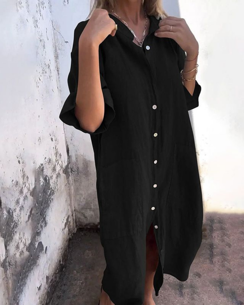 Women's Dress - Boho Shirt Dress in Grey