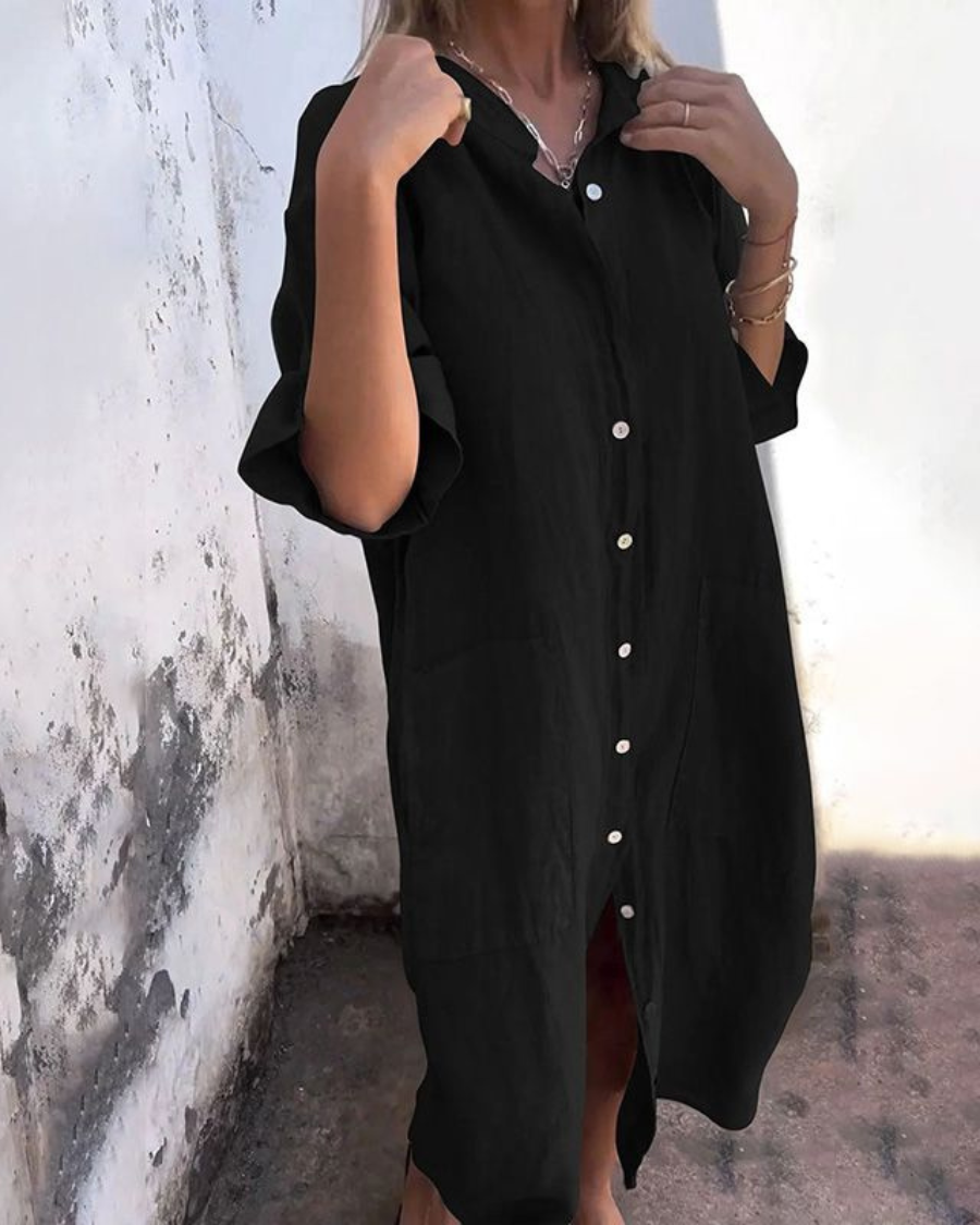 Women's Dress - Boho Shirt Dress in Grey