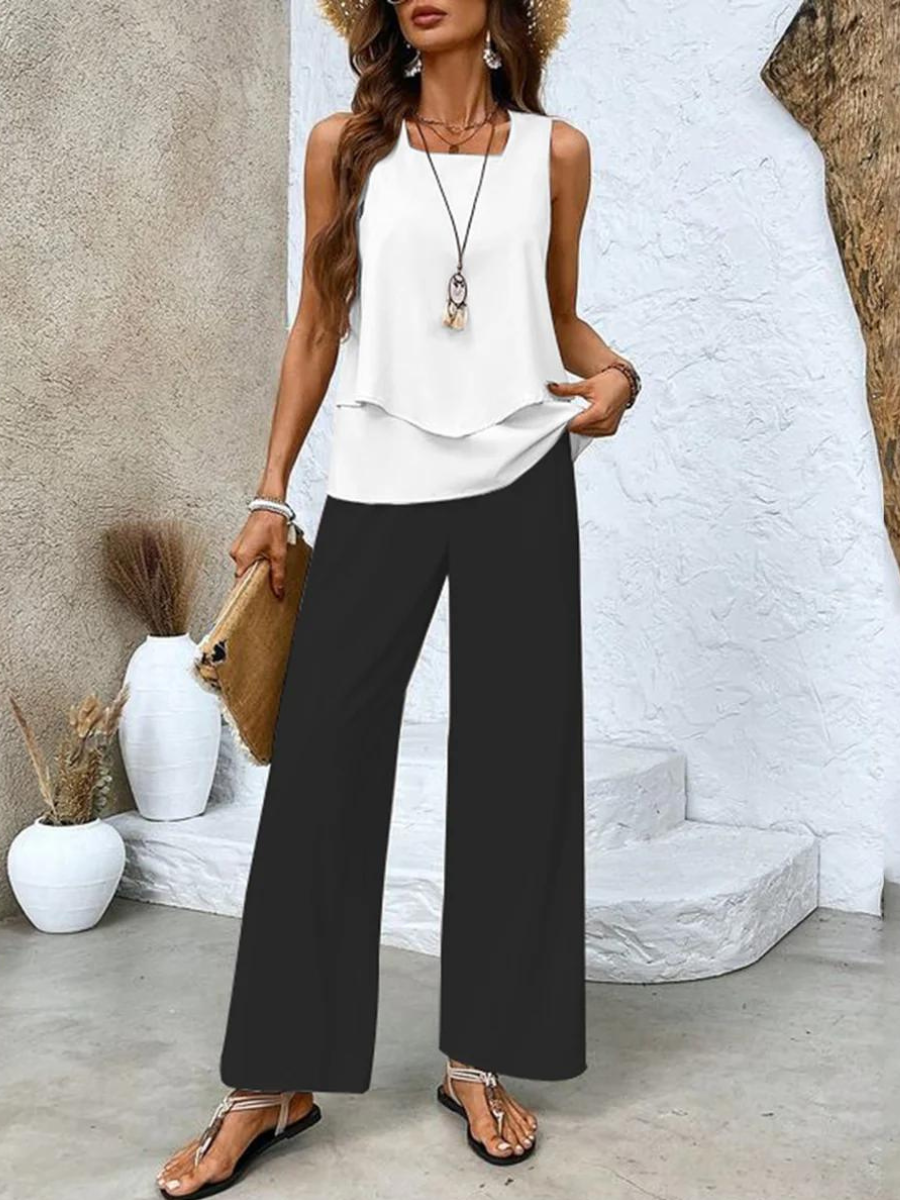 Women's Two-Piece Set - Chic Two-Piece Ensemble in Blue