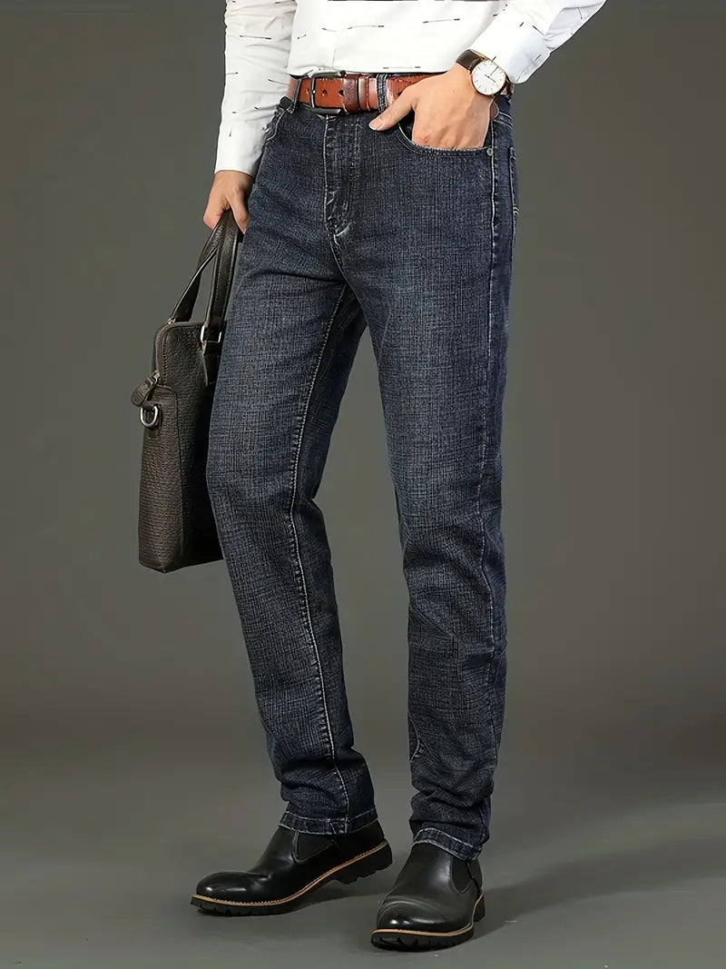 Men's Slim Fit Denim Jeans - Blue and Black - product view | SAINT DOR